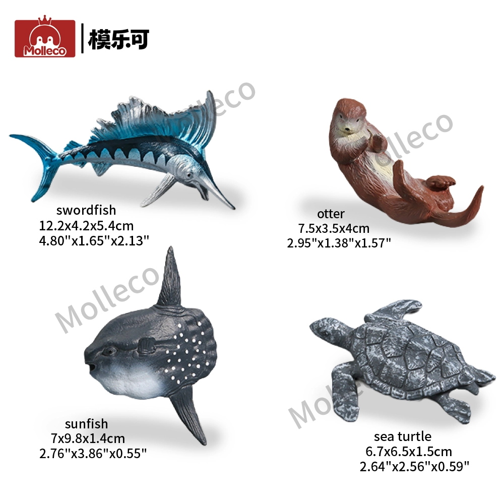 Molleco Marine Animal Figure Toys for Kids and Children Otter+Sunfish+Swordfish+Grey Sea Turtle CP109-1-2-3-4