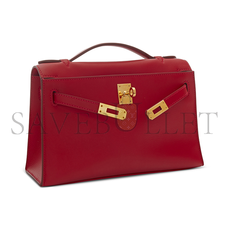 HERMES MASTER KELLY POCHETTE ROUGE VIF SWIFT GOLD HARDWARE (22*14*7cm)