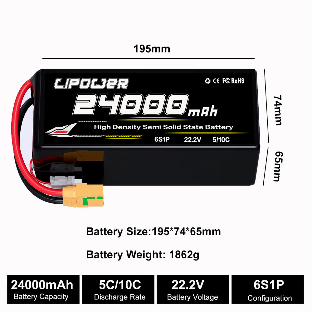 22.2V 30000~35000 mAh FPV remote control drone battery 4/6s lithium-ion pack - lipowbattery