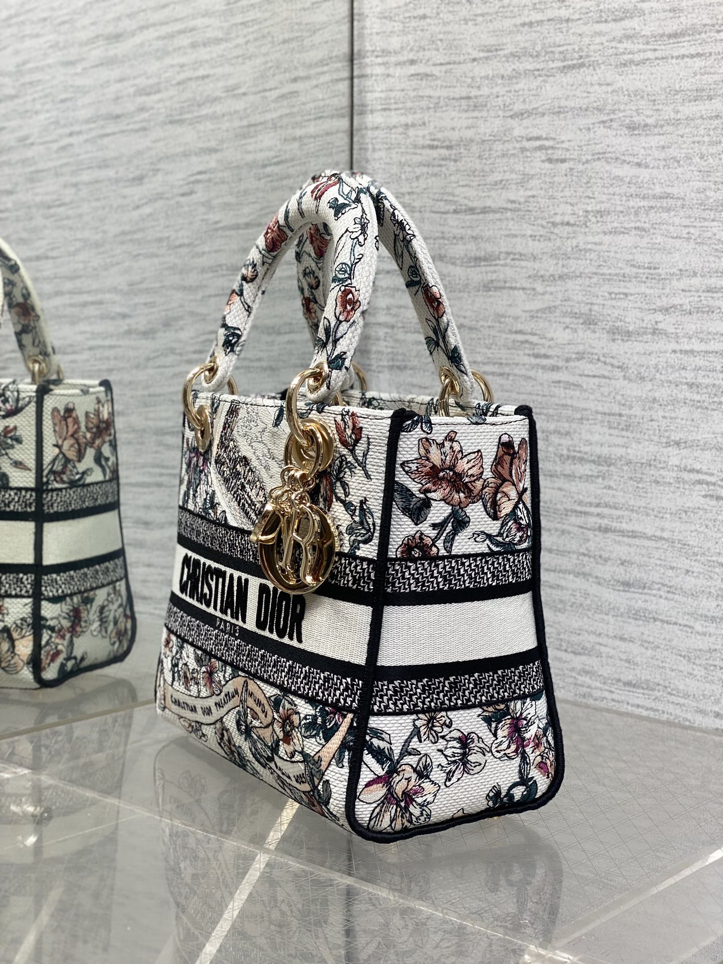 TOP Christian Dior Souvenirde Rome Embroidered Lady D-Lite Bag 24x11x20cm - White