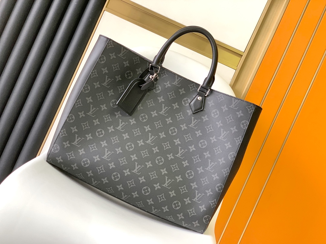 TOP Louis Vuitton LV Sac Plat Monogram Eclipse Tote Bag - 34x42x14cm