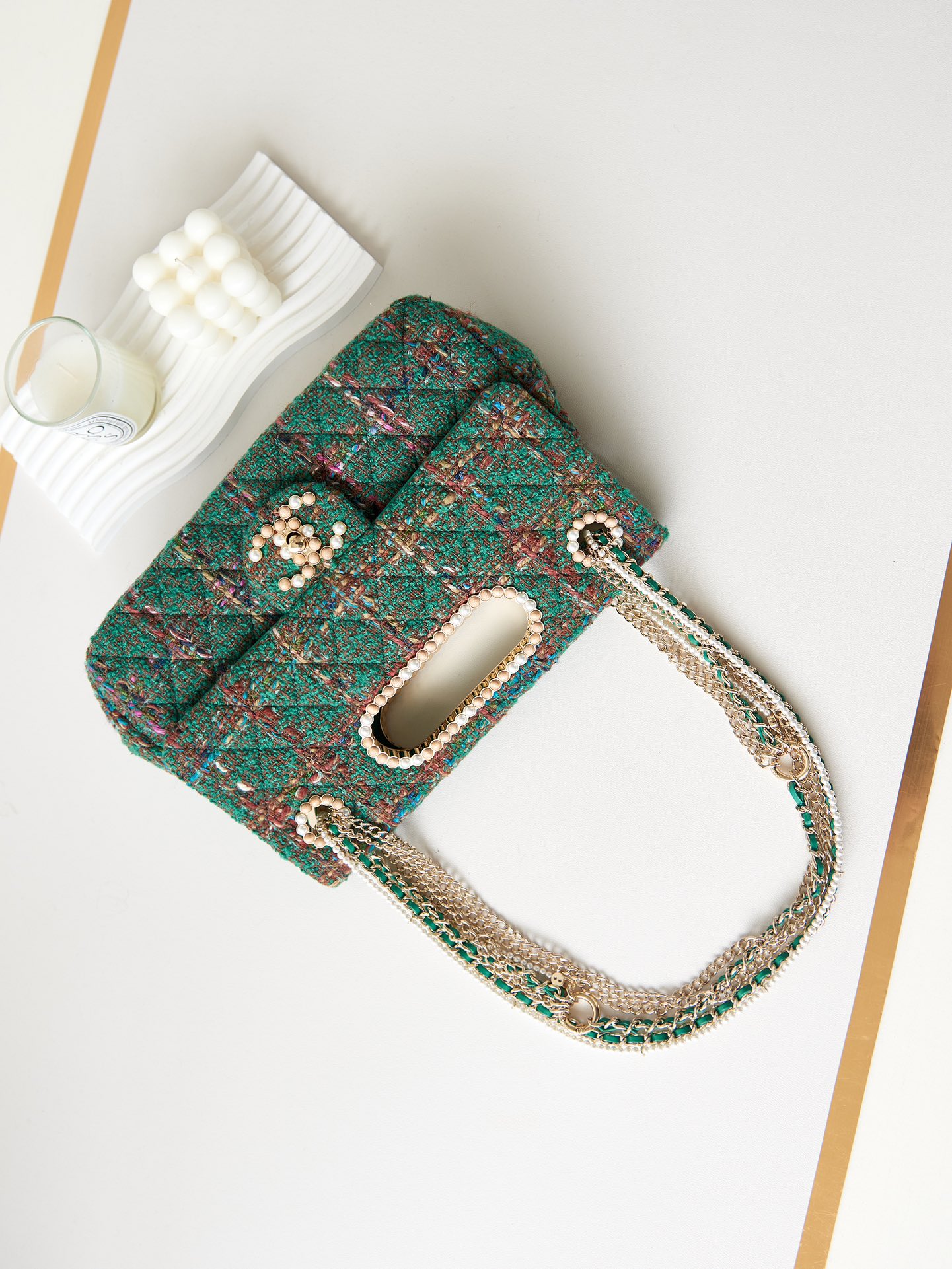 TOP CHANEL Pearl Chain Bag 19x29x9cm - Green