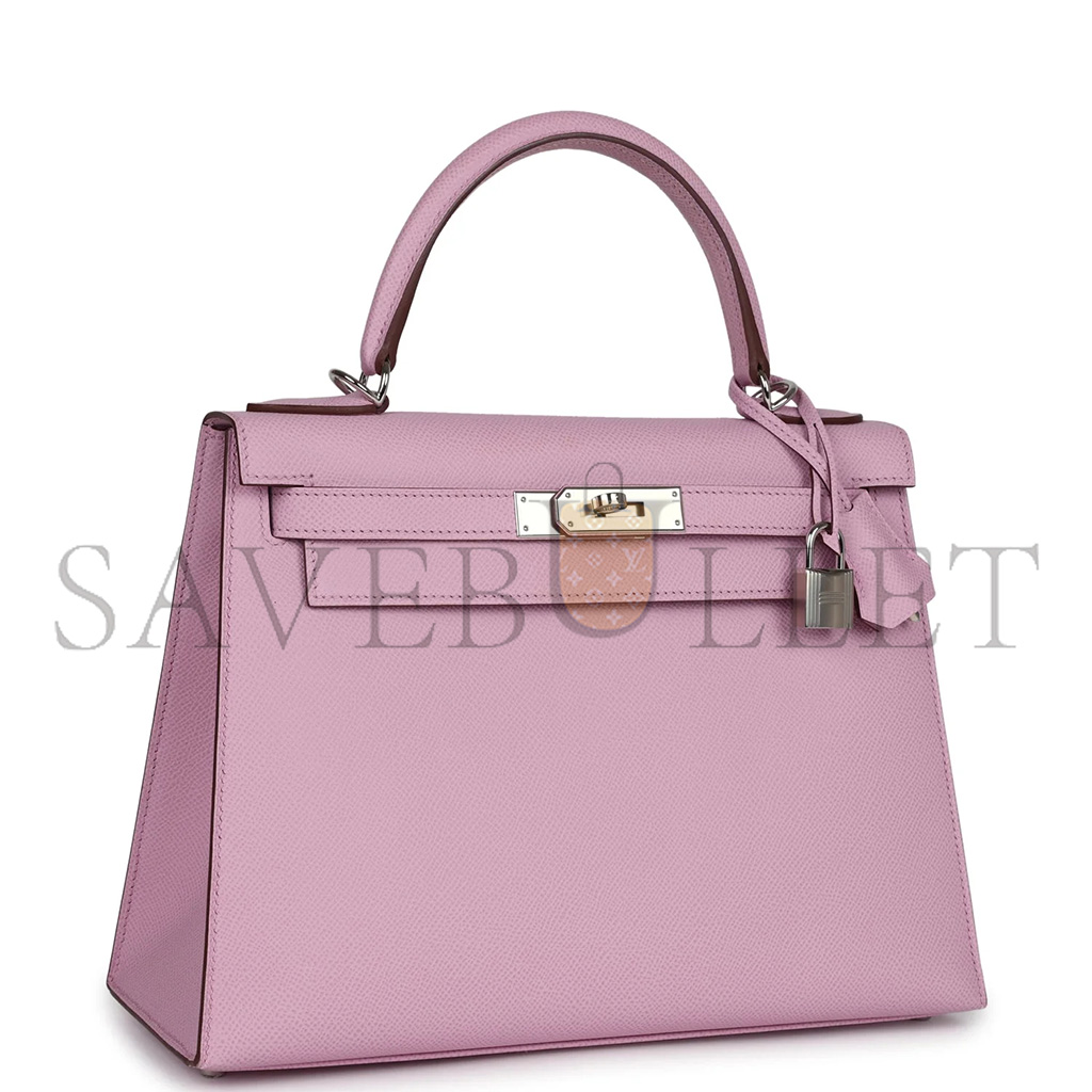 HERMÈS KELLY SELLIER 25 MAUVE SYLVESTRE EPSOM PALLADIUM HARDWARE (25*17*7cm)