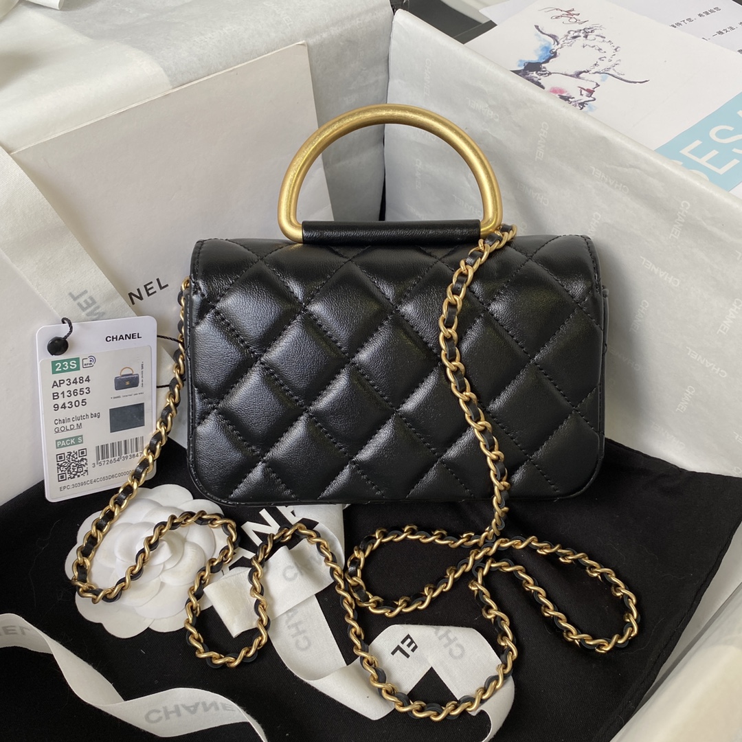 TOP CHANEL Metal Bracelet Flip Phone Trendy Bag Raised Logo 9 × 17.2 × 3.5 cm - Black