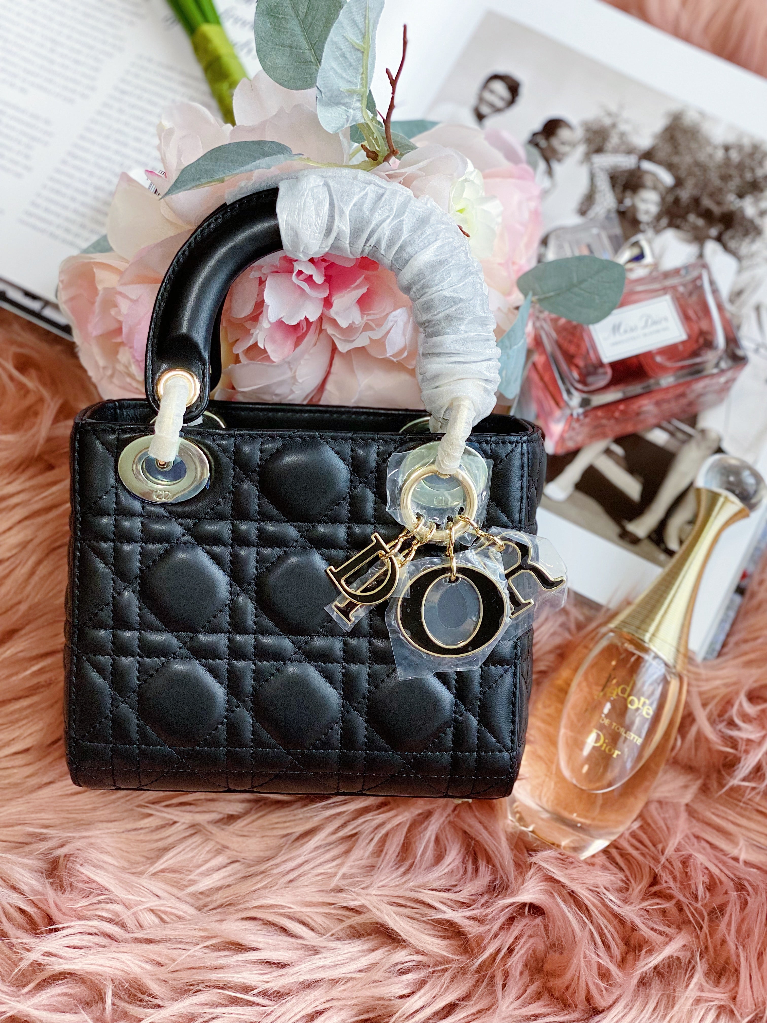 TOP Christian Dior Lady Christian Dior Bag Mini - Black with 2 tones hardware