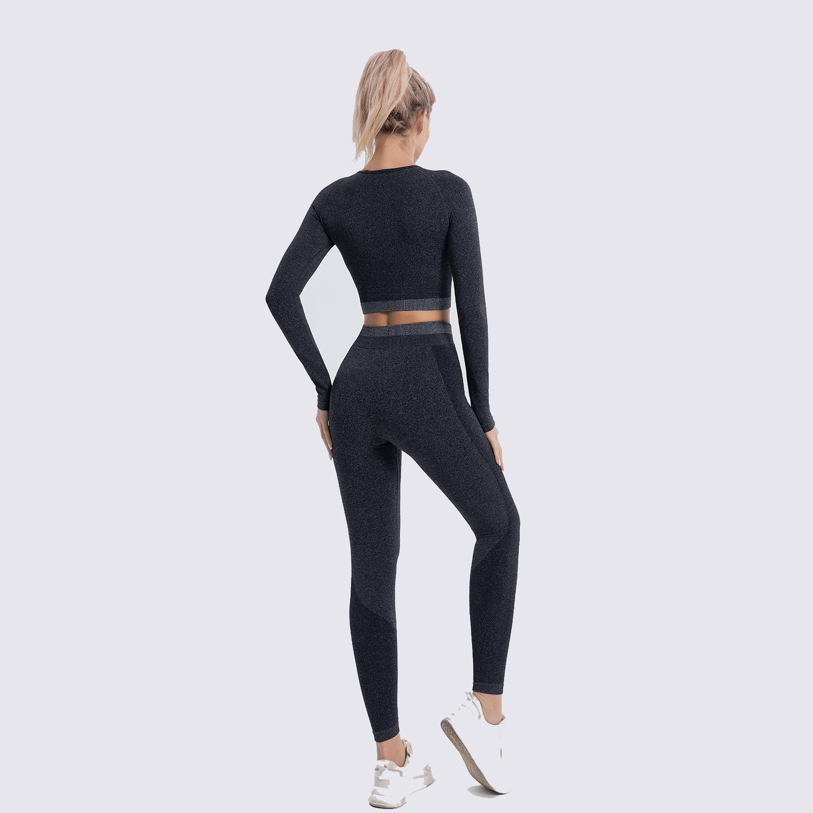 Womens Workout 2PC Seamless Leggings and Top Running Yoga Gym Outfits Activewear Set