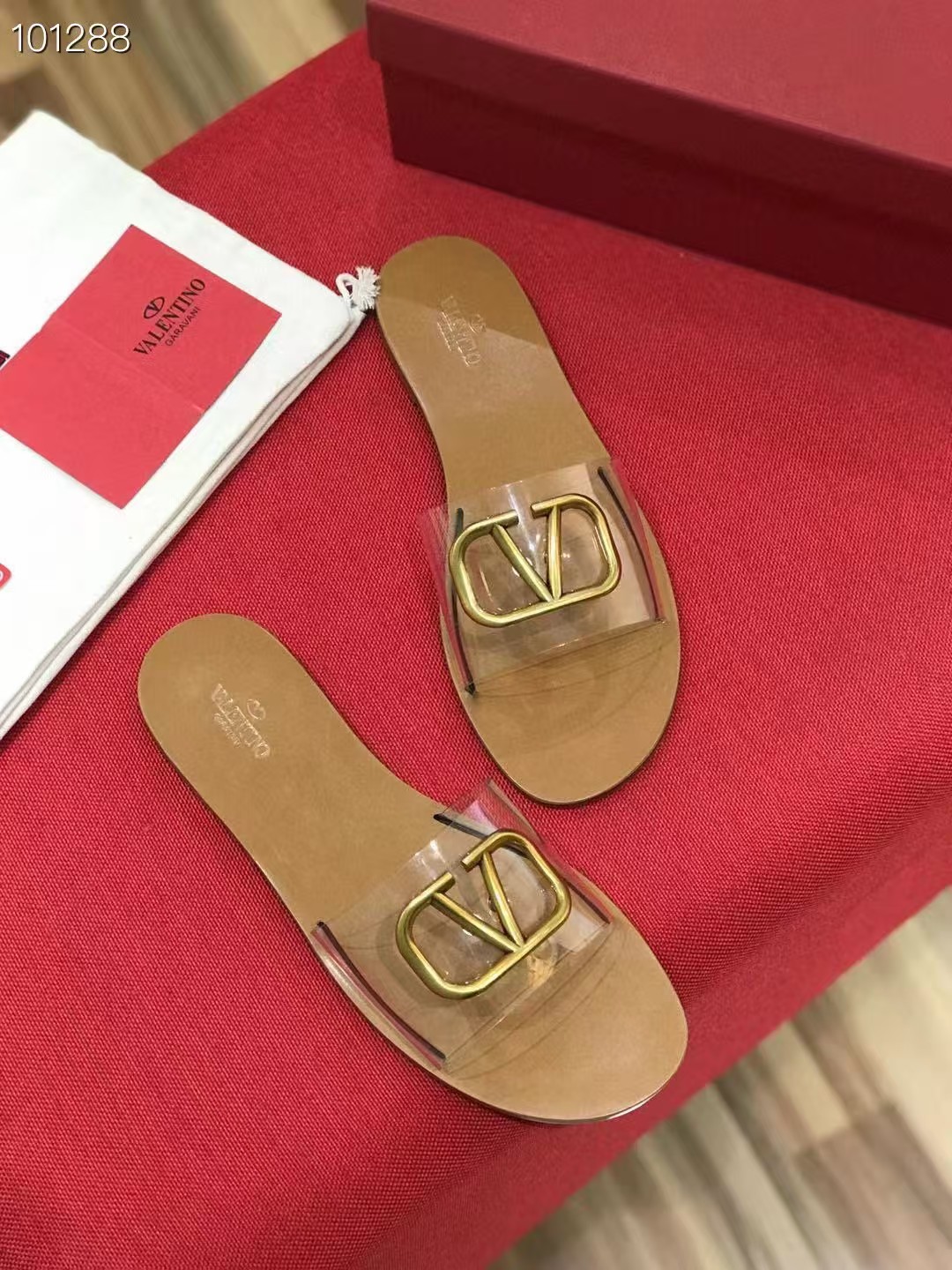 TOP VALENTINO Pvc Transparent Vlogo Flat Slides - Brown