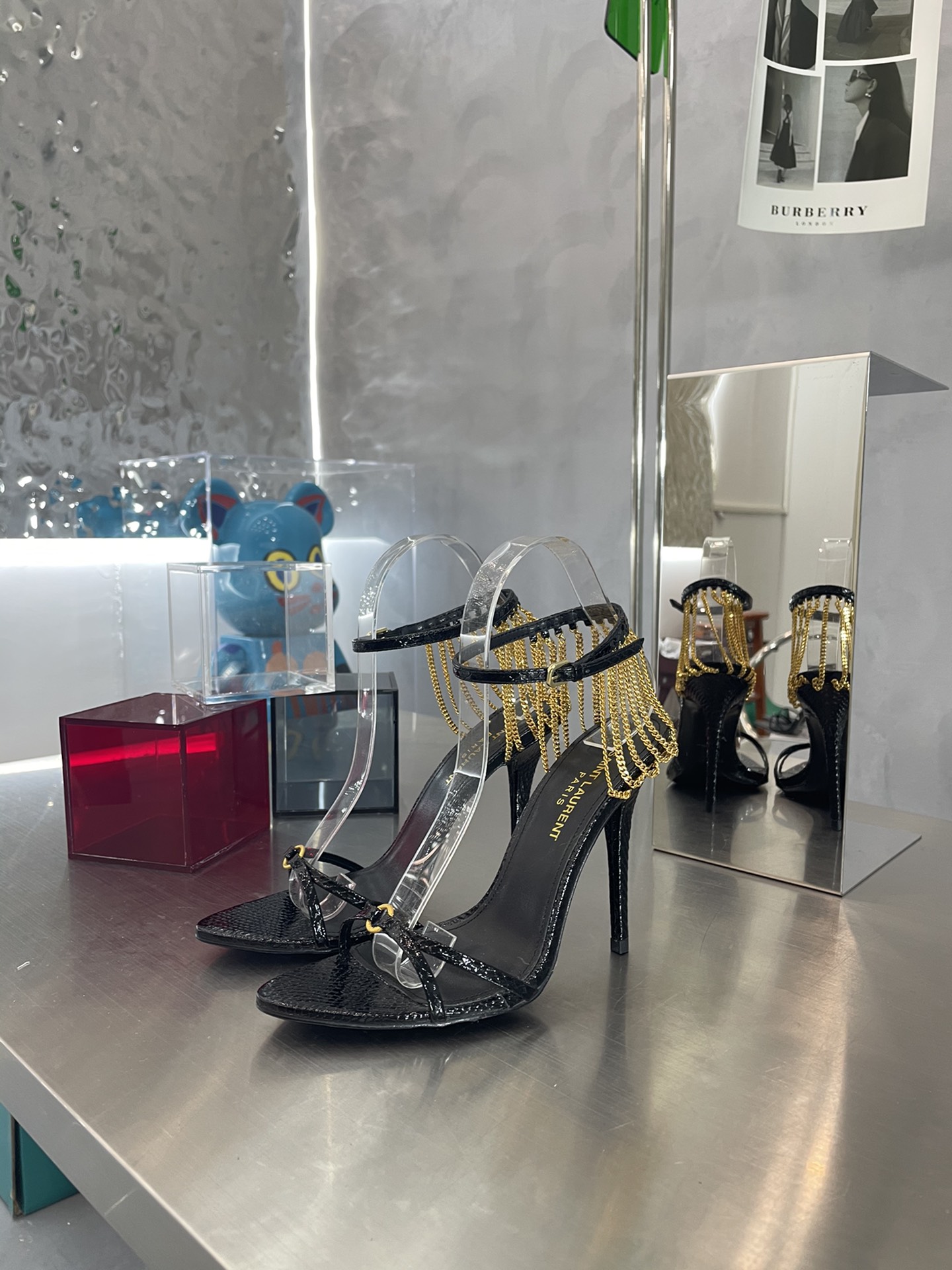 TOP Yves Saint Laurent YSL Chain High Heels - GHW & SHW - Black