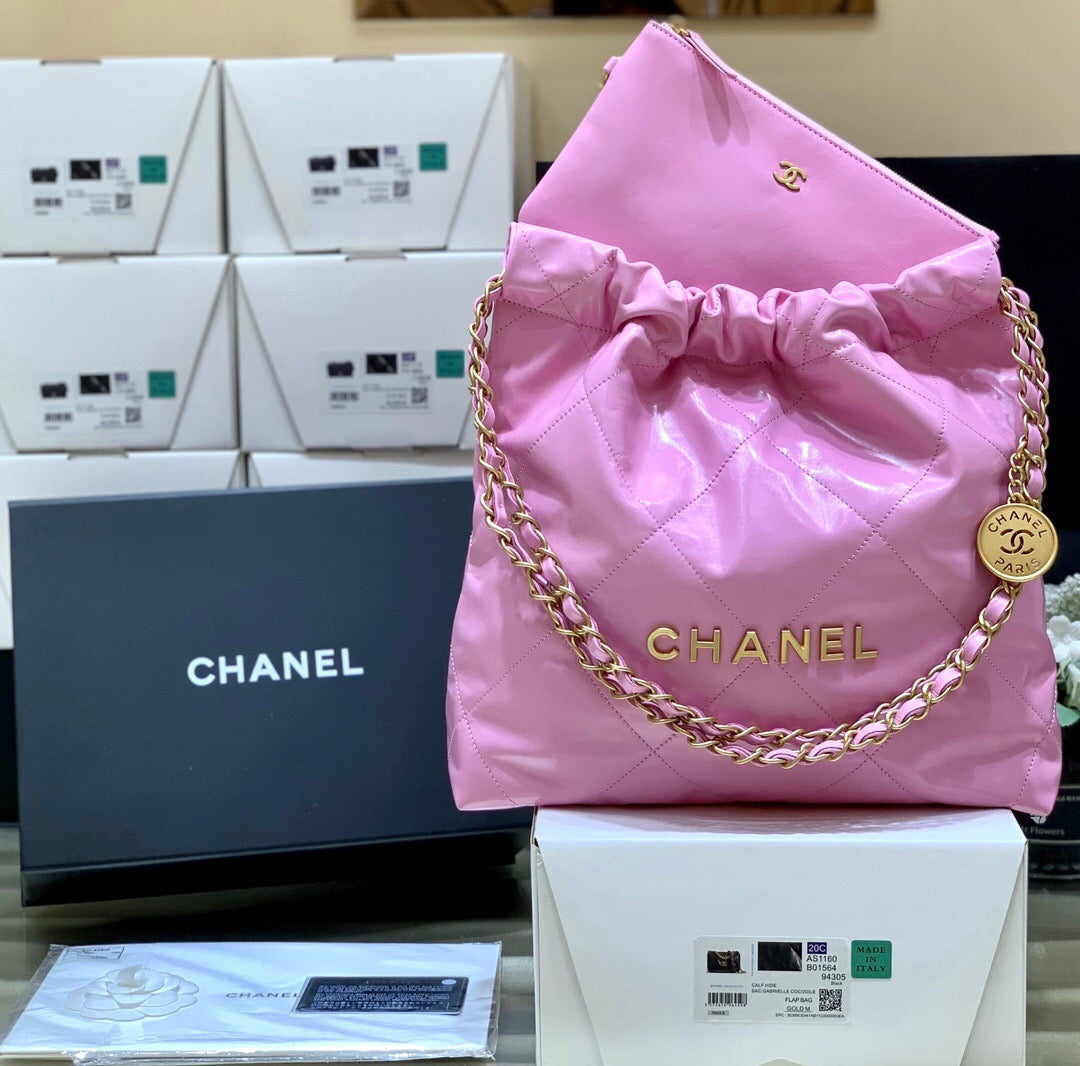 TOP CHANEL 22 Bag Small 35cm - Pink & GHW