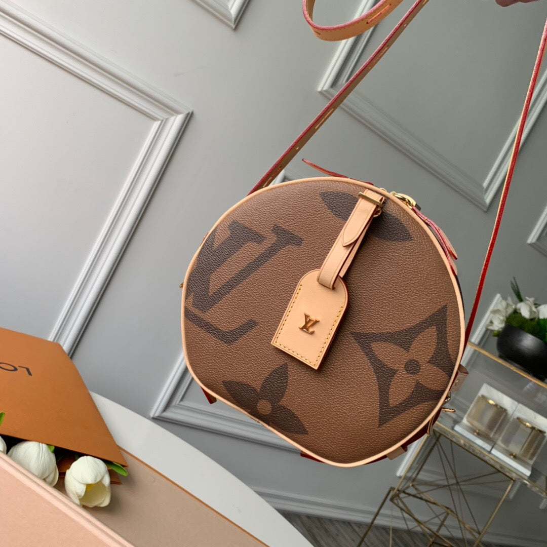 TOP Louis Vuitton LV £V Reverse Monogram Boite Chapeau Souple MM 20x22.5x8 CM-Brown