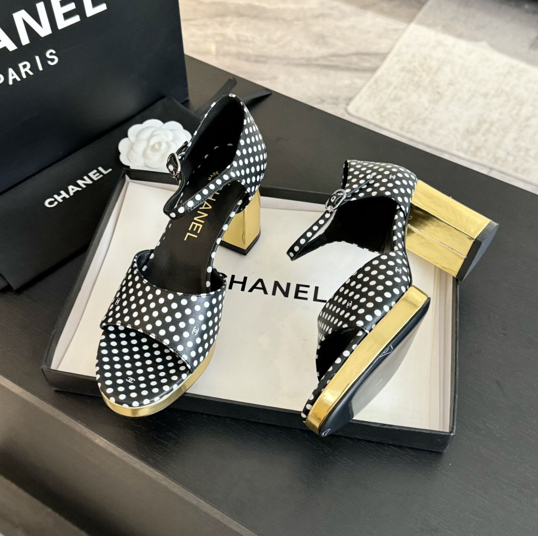 TOP CHANEL High Heel Sandals with Metal Block Heel  - 5 Color