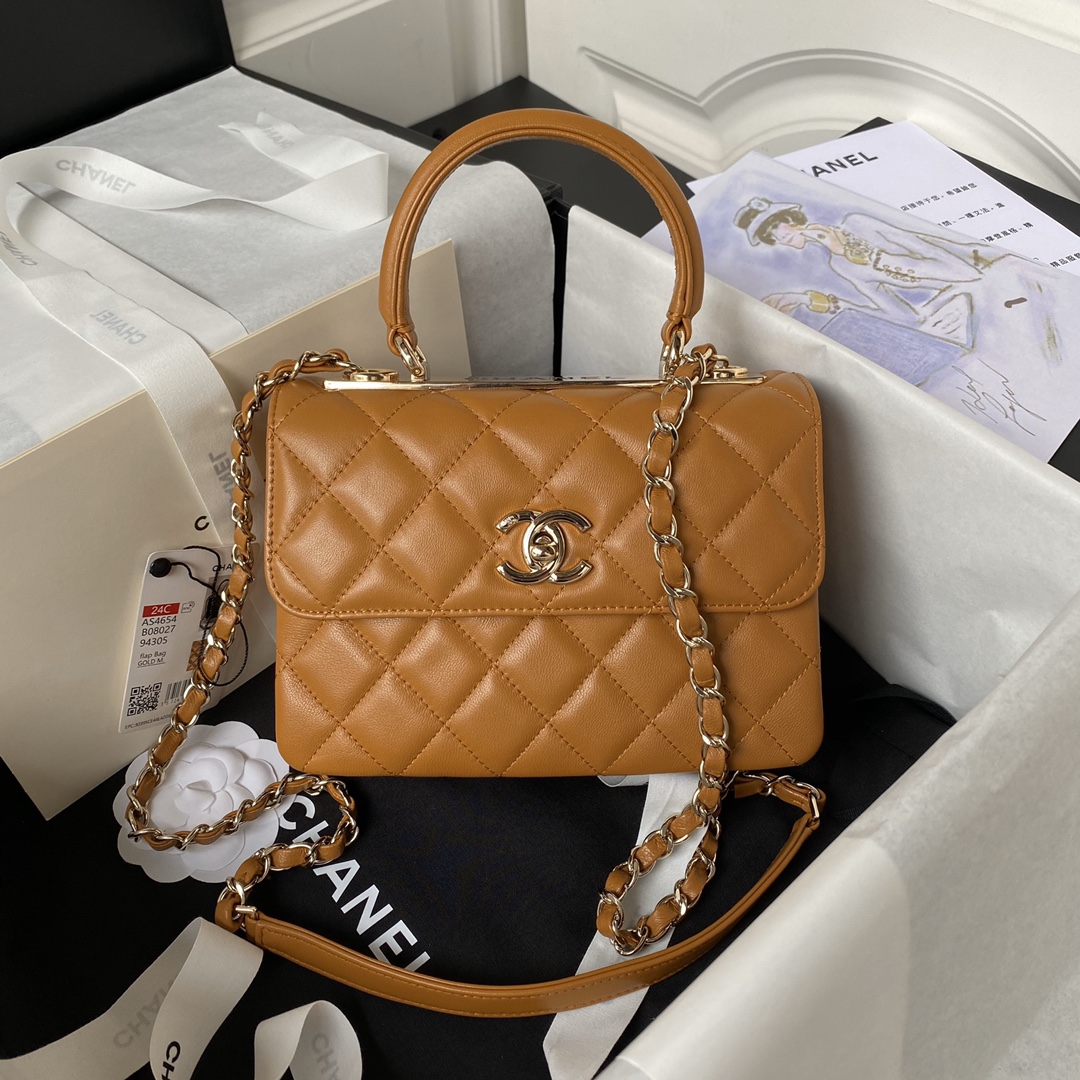 TOP CHANEL Trendy CC Handle Bag - 20cm/25cm - Brown&GHW