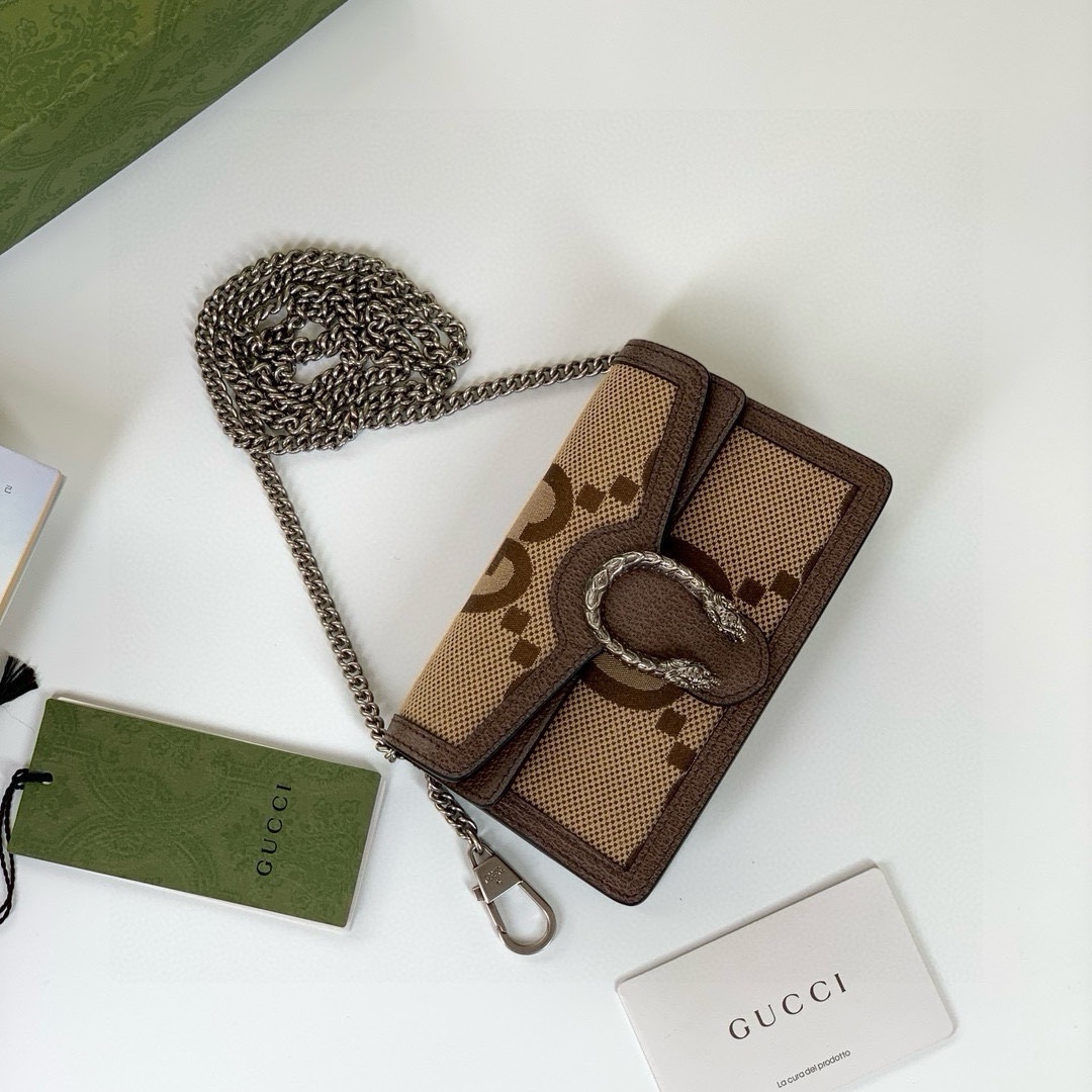TOP GUCCI Dionysus Bag GG Mini Chain Bag 16.5x10x4cm - Brown