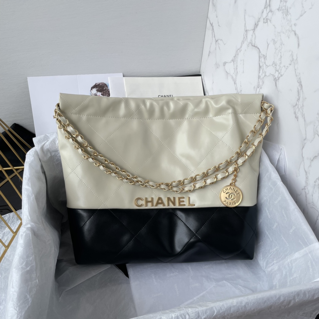 TOP CHANEL Lambskin 22 Bags 19x20x6cm/35x37x7cm/39x42x8cm - Beige Paired With Black - GWH
