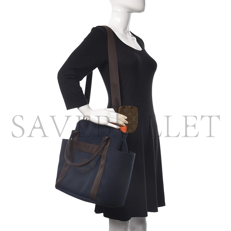 HERMES TOILE SAC DE PANSAGE GROOM BLEU NAVY FEU 958391 (38*32*17cm)
