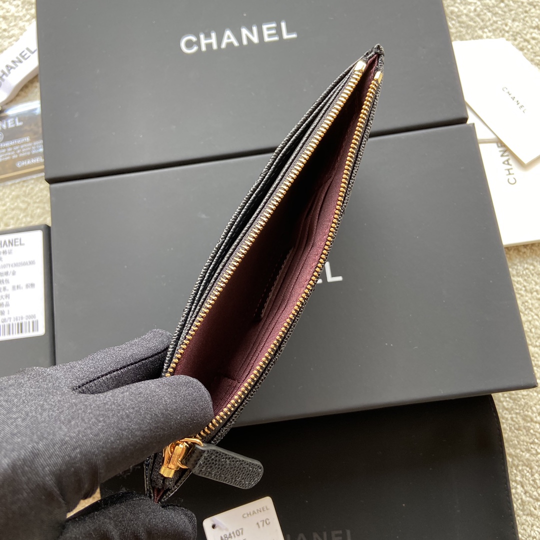 TOP CHANEL Wallet Grained Calfskin 19.5×10×2cm - Black & GHW/SHW