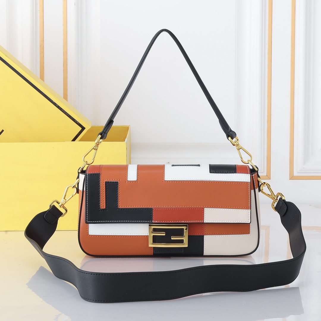 TOP FENDI Baguette Bag Cowhide Color Stitching 27x15x6cm - 2 Color