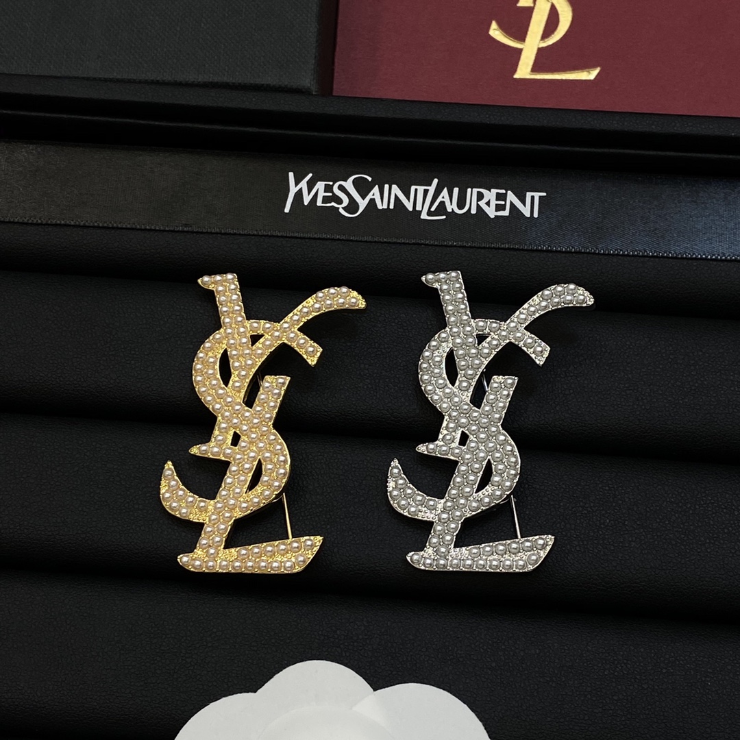 TOP Yves Saint Laurent YSL Brooch with Pearl - 2 Color