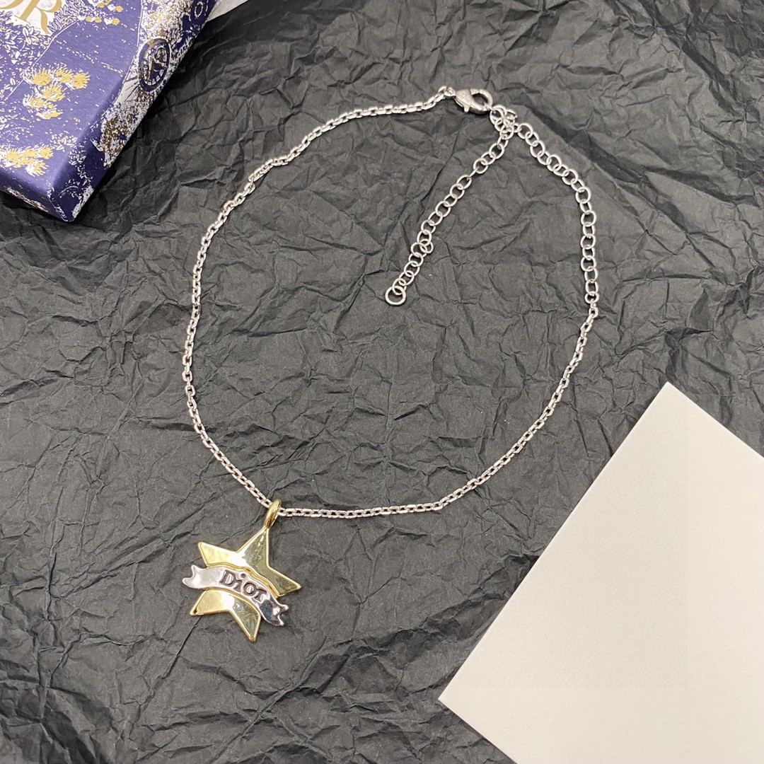 TOP Christian Dior star silver chain necklace