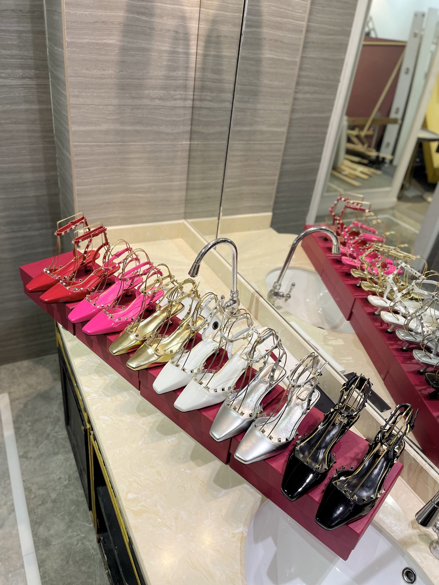 TOP VALENTINO Middle Heel Mules with Mini Rivets  - 6 Color