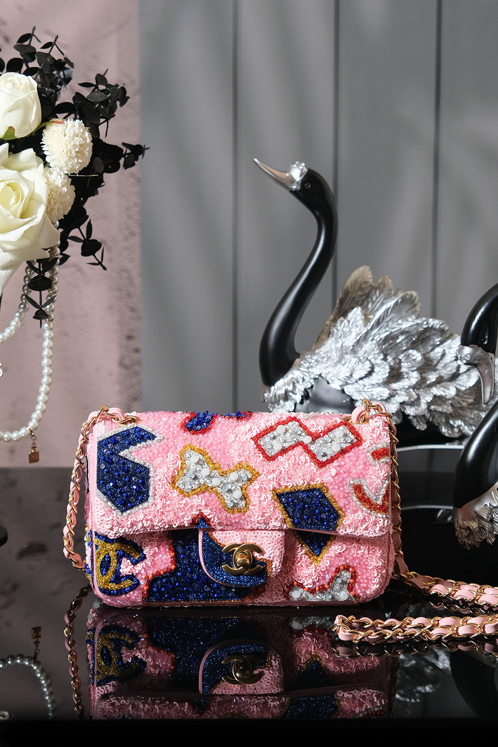 TOP CHANEL Classic Flap Bag Sequins 20cm - 3 Color