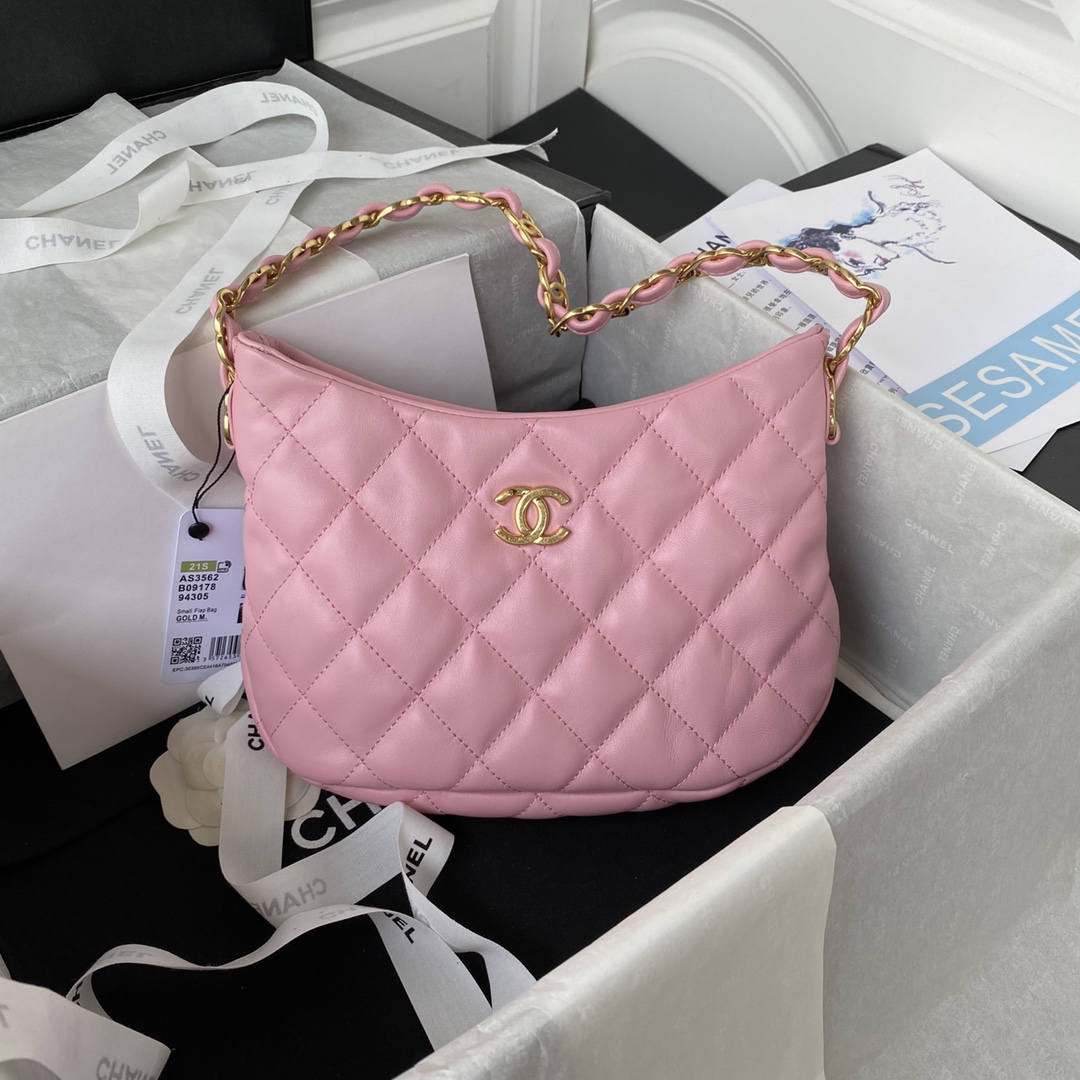 TOP CHANEL Hobo Bag 17.5X24X6cm/26×30×7cm - GHW - White/Pink