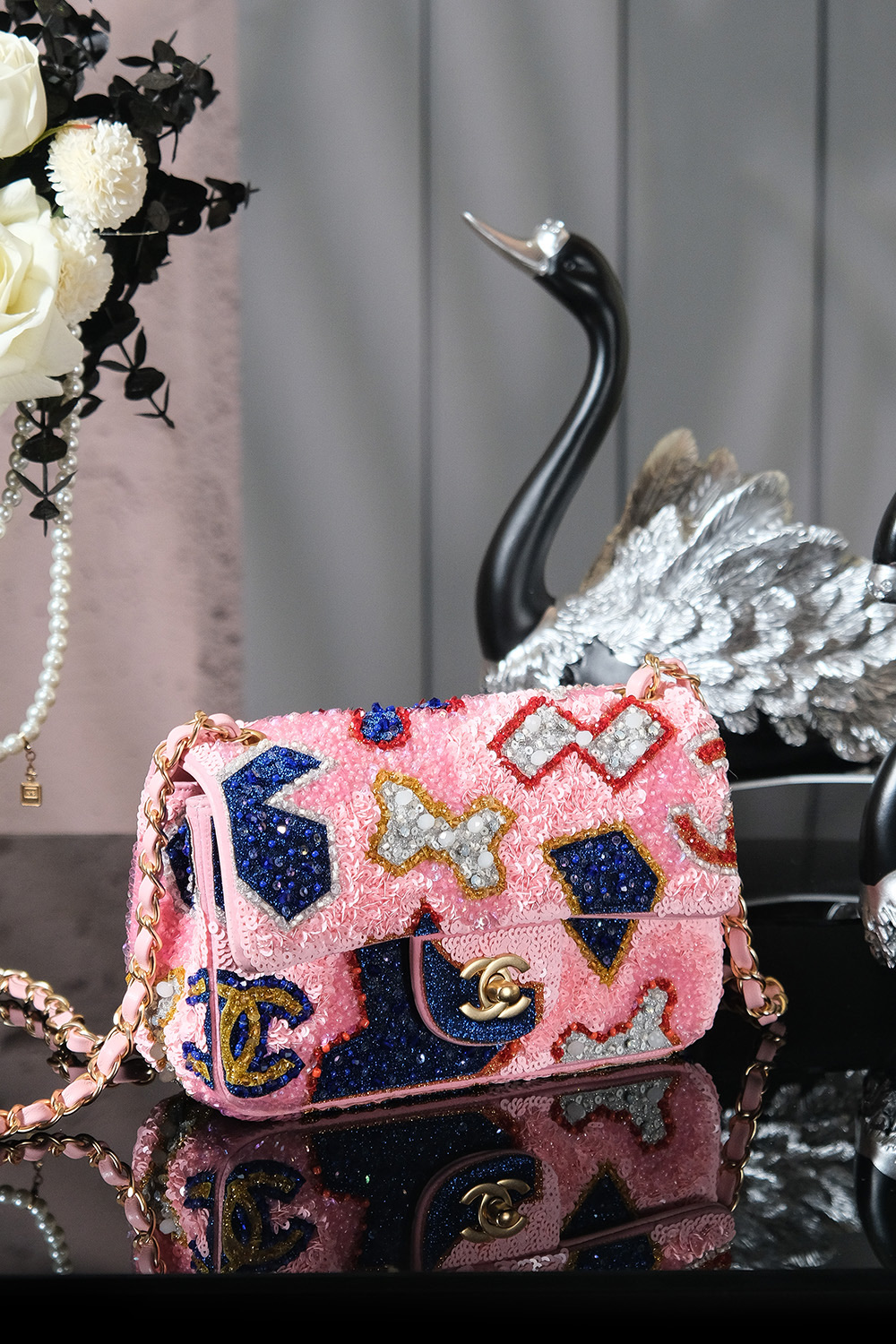 TOP CHANEL Classic Flap Bag Sequins 20cm - 3 Color