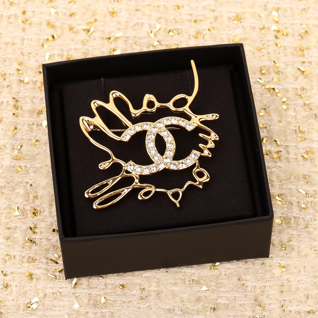 TOP CHANEL Vintage Cursive Script Letters Brooch