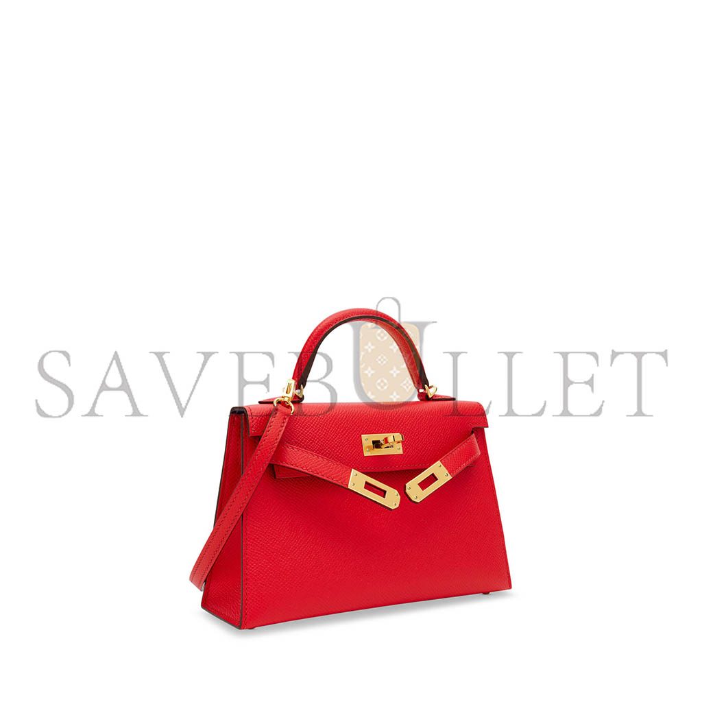 HERMÈS MINI KELLY II EPSOM HEART RED GOLD BUCKLE (19*12*5.5cm)