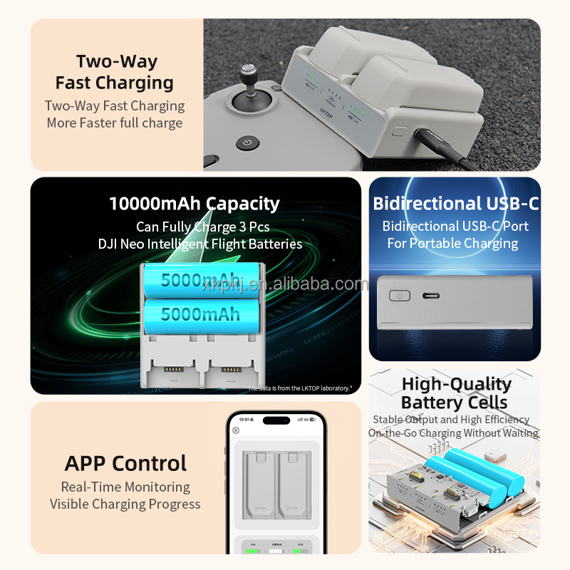 LKTOP Neo Intelligent Battery Station Charging Hub with Bidirectional Charging Compatible with DJI Neo Pocket Drone Battery