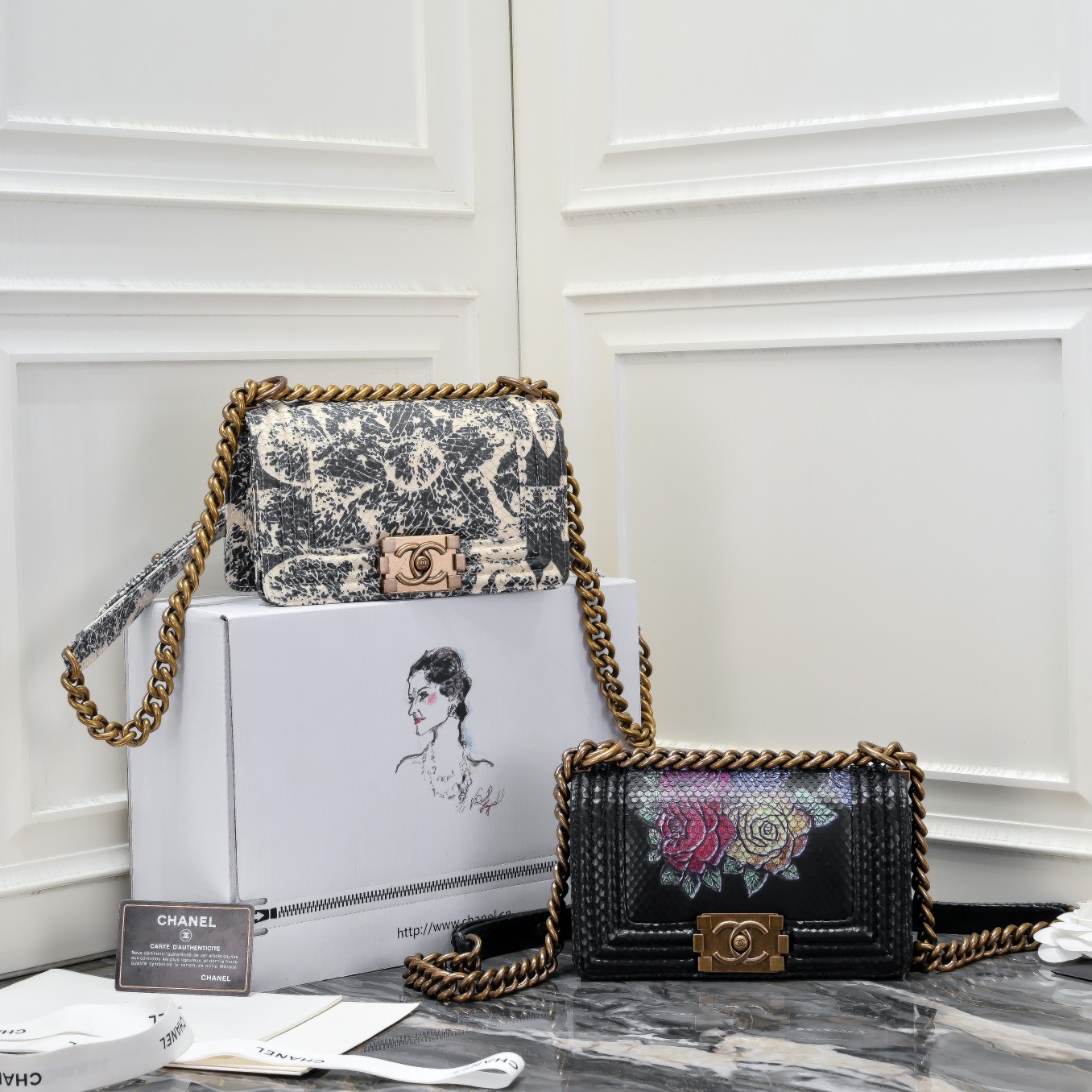 TOP CHANEL Snake Patterned Calfskin  Small Le Boy Bags