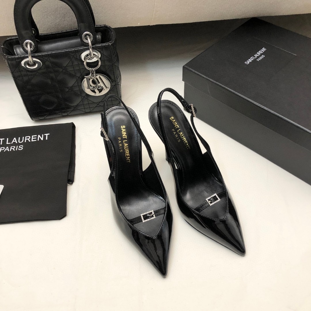 Saint Laurent YSL Patent Leather Buckle High Heel 10.5CM Slide Sandal (Replica)