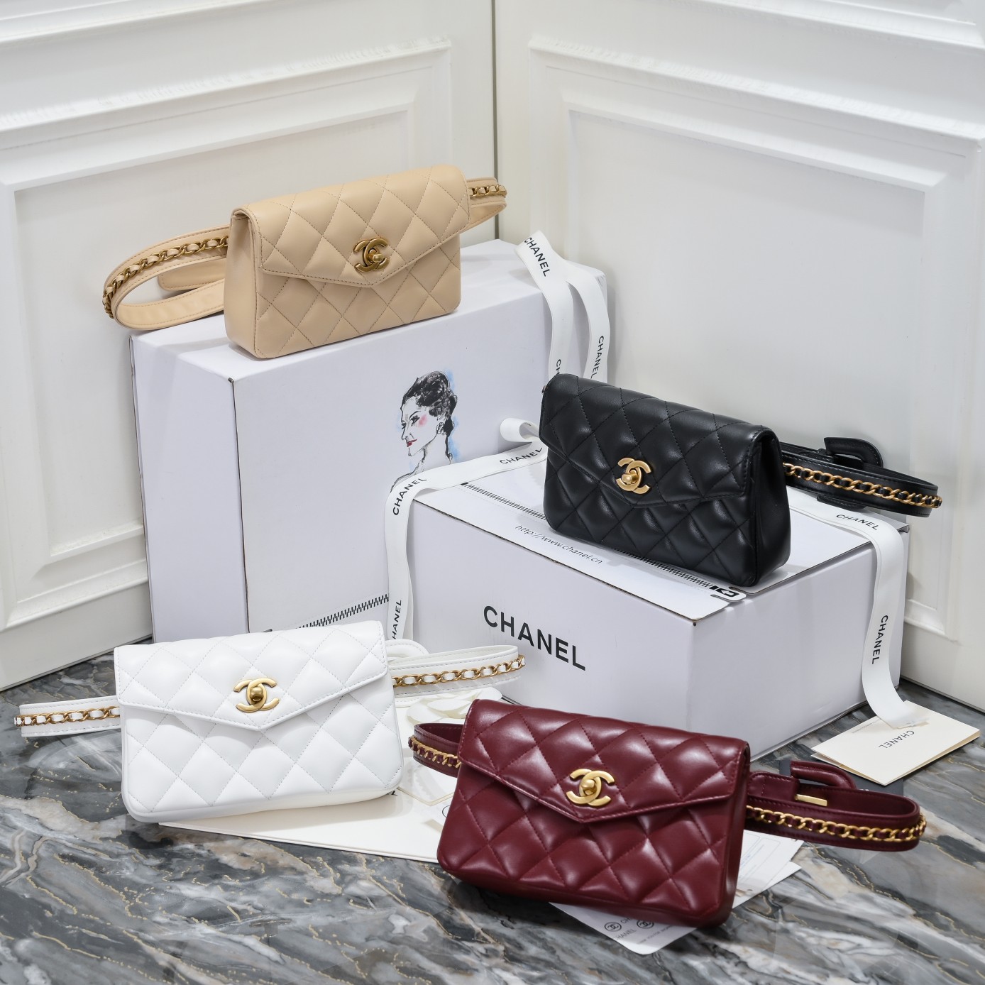 TOP CHANEL Lambskin Gold Buckle Belt Bags 18*3.5*12cm - 4 Colors & GHW
