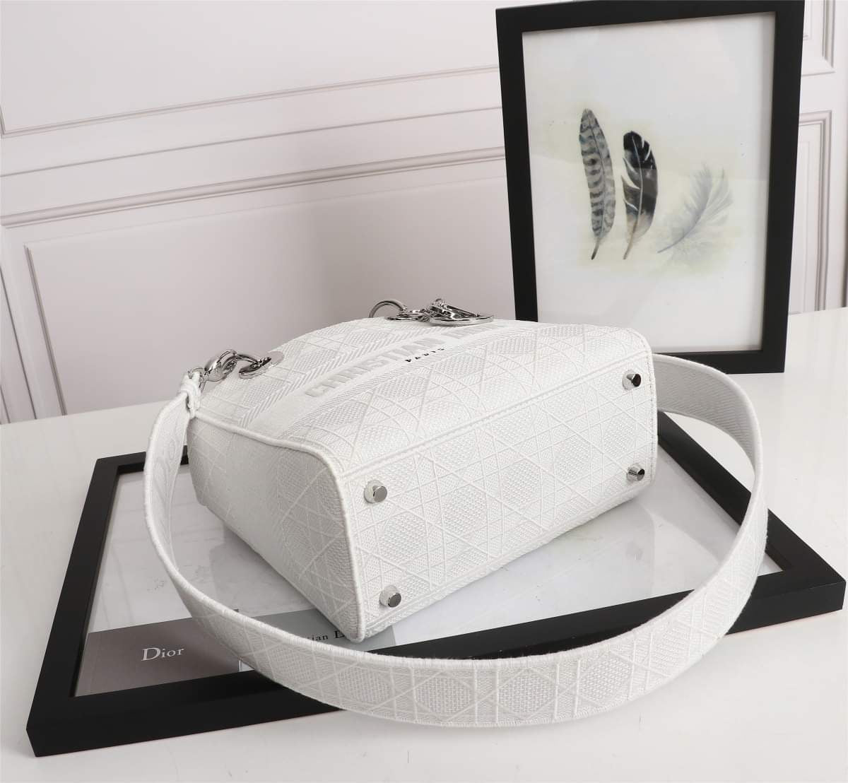 TOP Christian Dior Lady D-Lite Bag Cannage Embroidery Medium - white