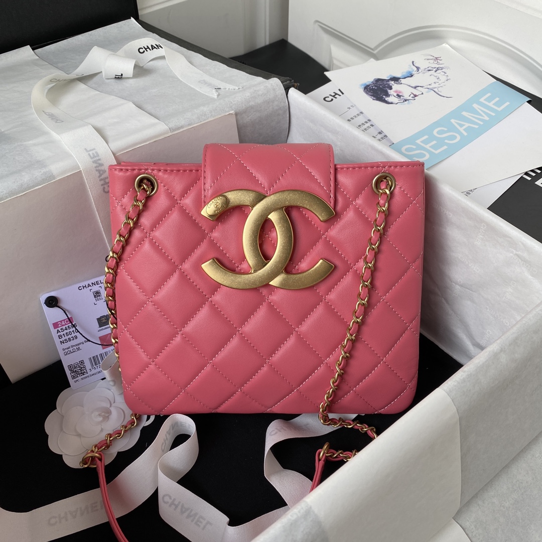 TOP CHANEL CC Lambskin Bag 17.5x20x5cm - Pink