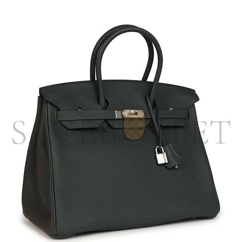HERMÈS BIRKIN 35 VERT FONCE TOGO PALLADIUM HARDWARE (35*25*18cm)