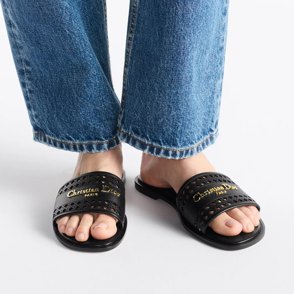 DIOR Lane black hollow rattan pattern slide sandals （Replica）