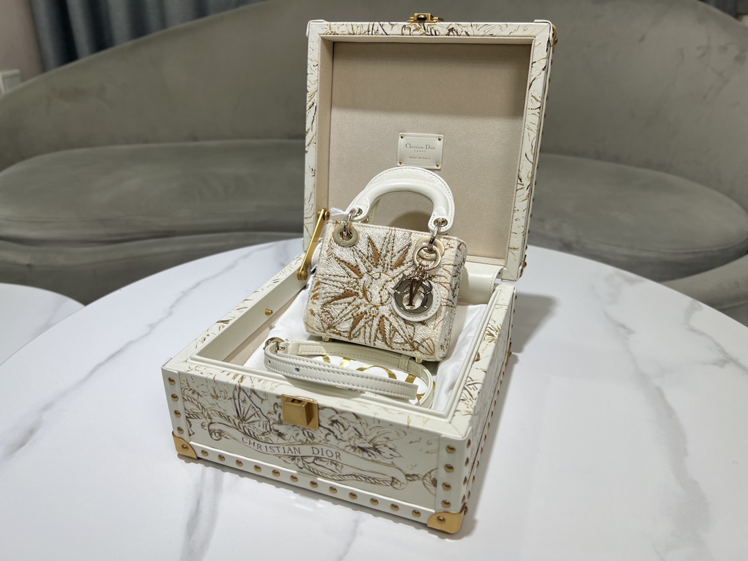 TOP Christian Dior White Calfskin Leather Lady Dior Bags+Storage Box - GHW