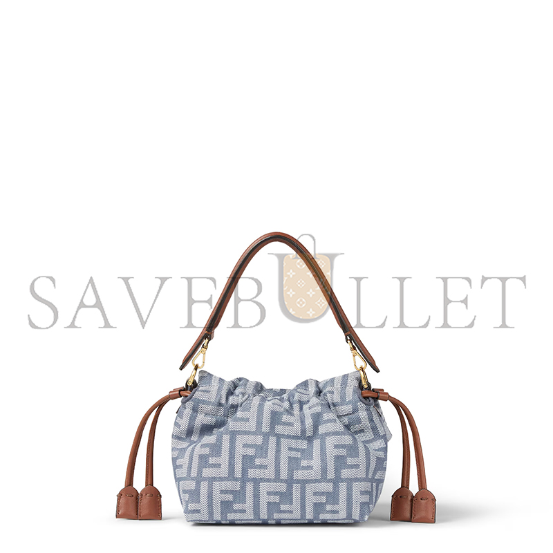 FENDI MAMMA BAGUETTE SMALL BLUE DENIM-EFFECT FF JACQUARD MINI-BAG 8BS105AV5WF1SXQ (16*13*10cm)