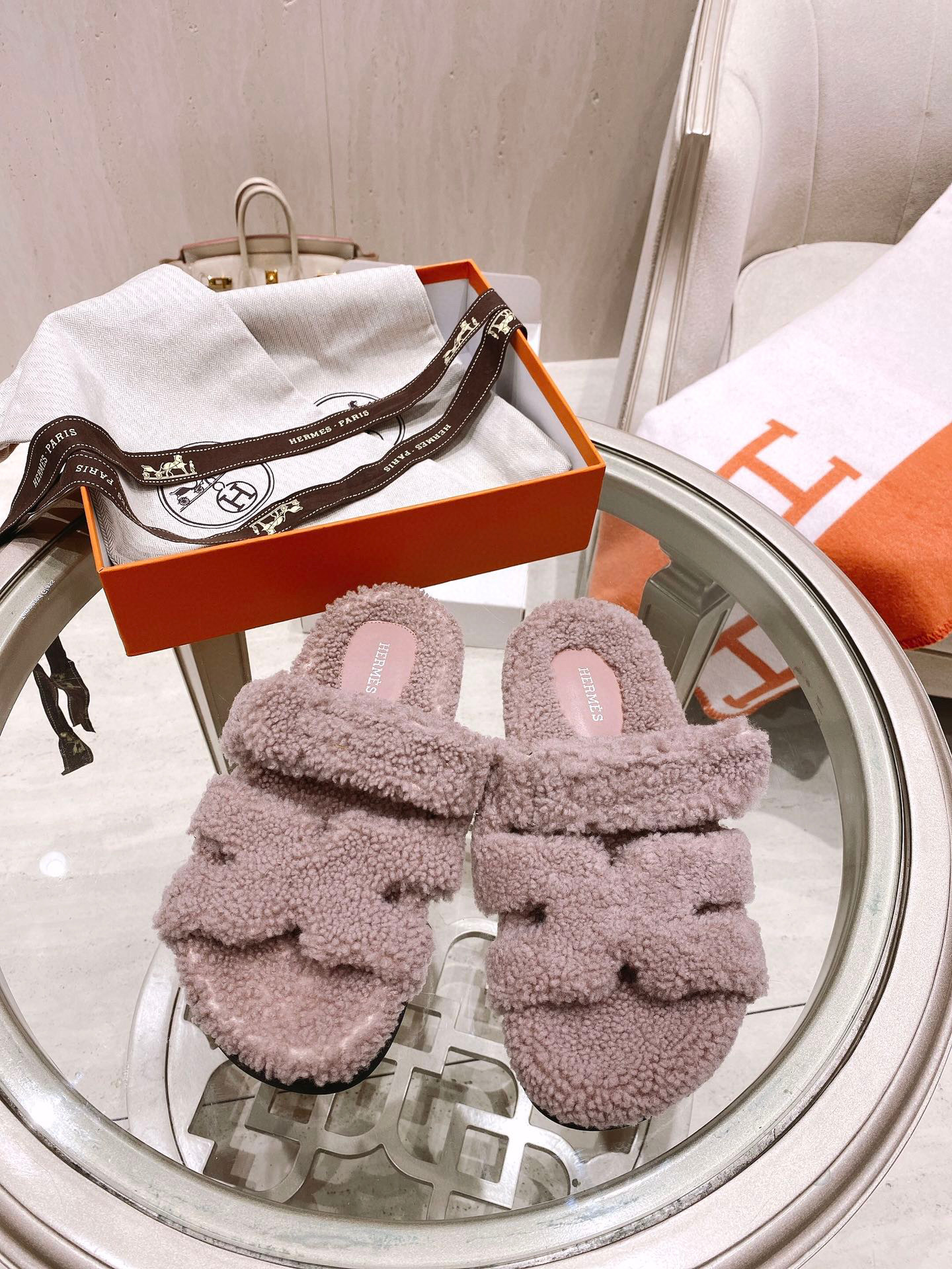 TOP HERMES Chypre Fur Sandal - 10 Colours