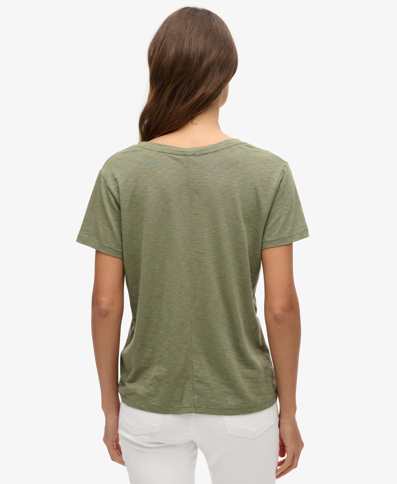 Slub Embroidered V-Neck T-Shirt | Sea Spray Green