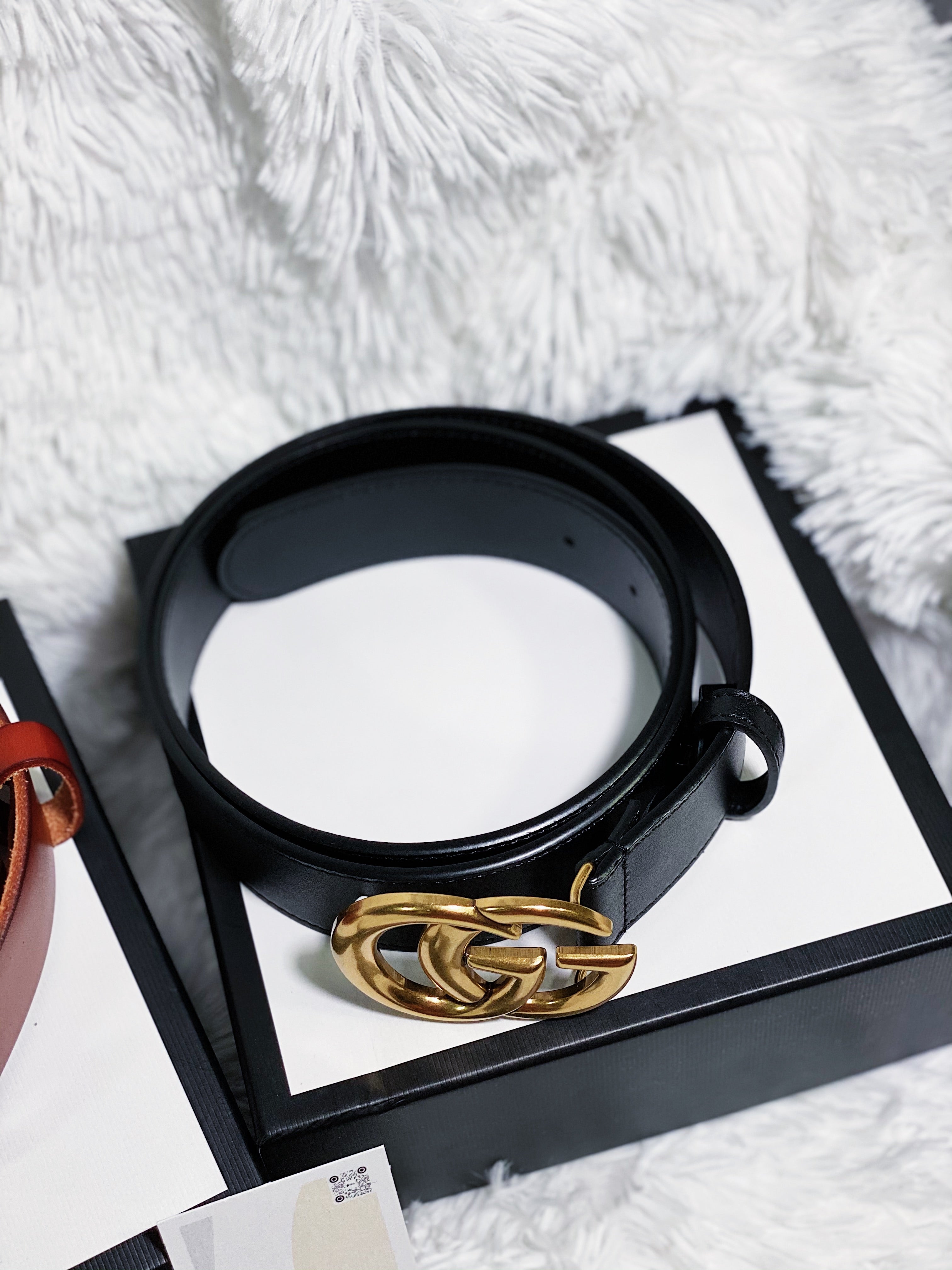 TOP GUCCI GG Buckle Leather Belt 3.8cm - BLACK
