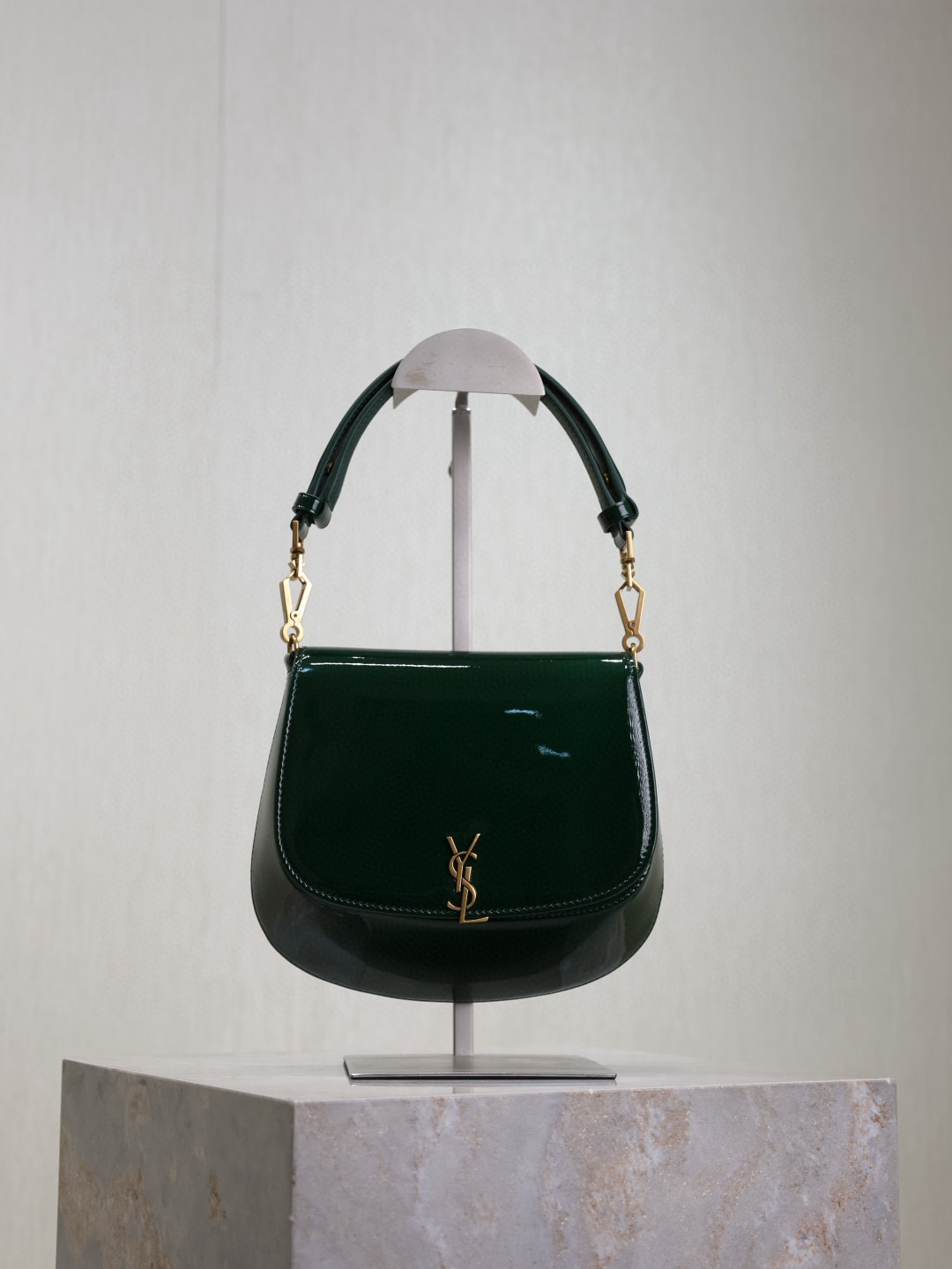 TOP Yves Saint Laurent YSL Voltaire Patent Skin Underarms Bags 17.5x21x8cm - Green&GWH