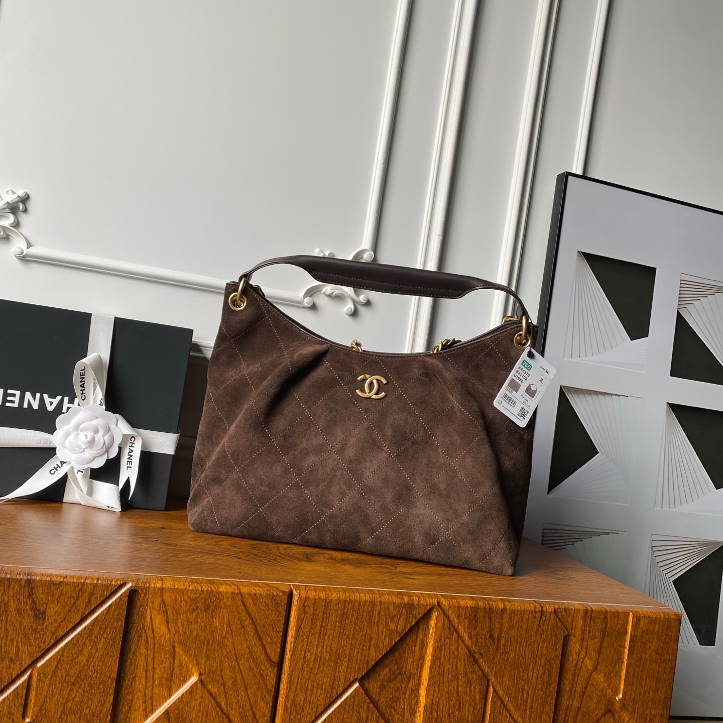 TOP CHANEL  26C  Hobo Bag Suede 29×35×13cm - Brown