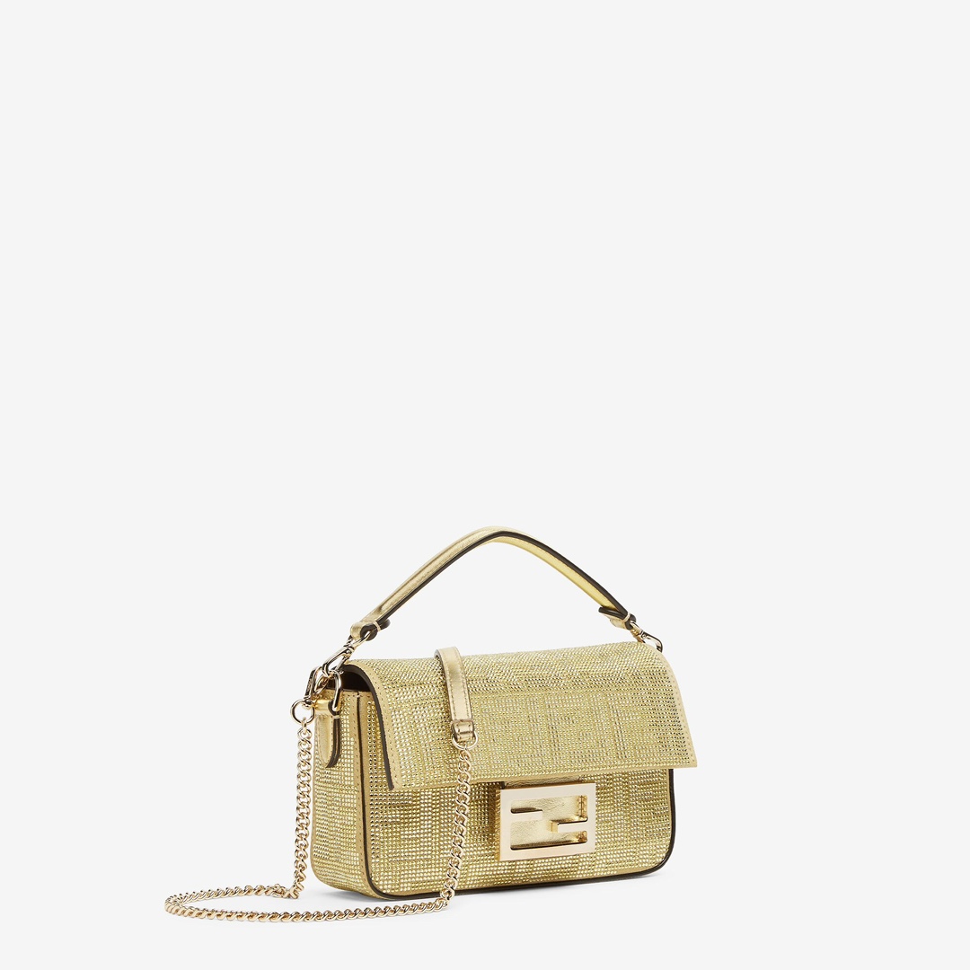 TOP FENDI Full Diamond Mini Baguette Bag 18×4×11cm - Gold