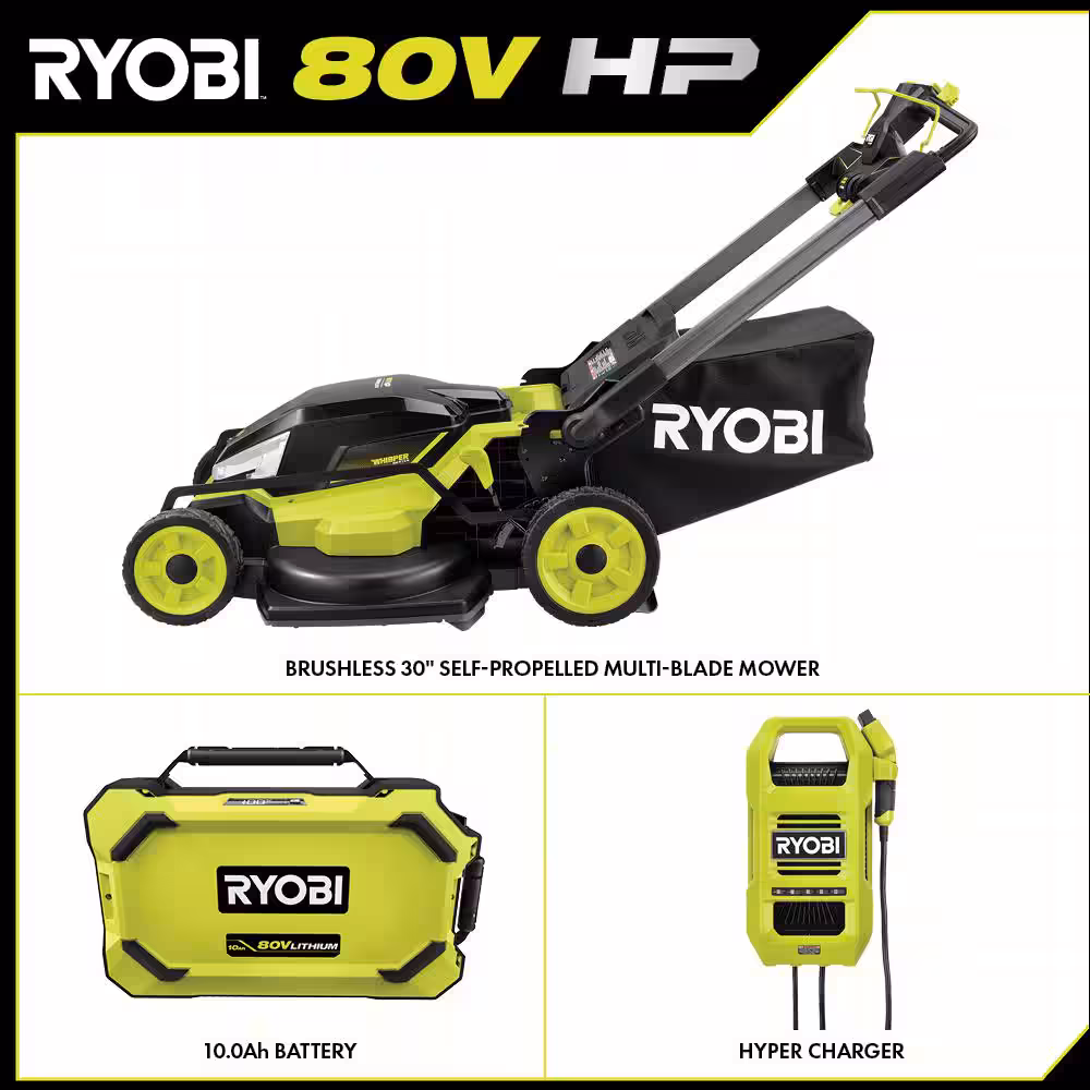 80V HP Brushless Battery Cordless Electric 30 in. Multi-Blade Mower with Battery and Charger