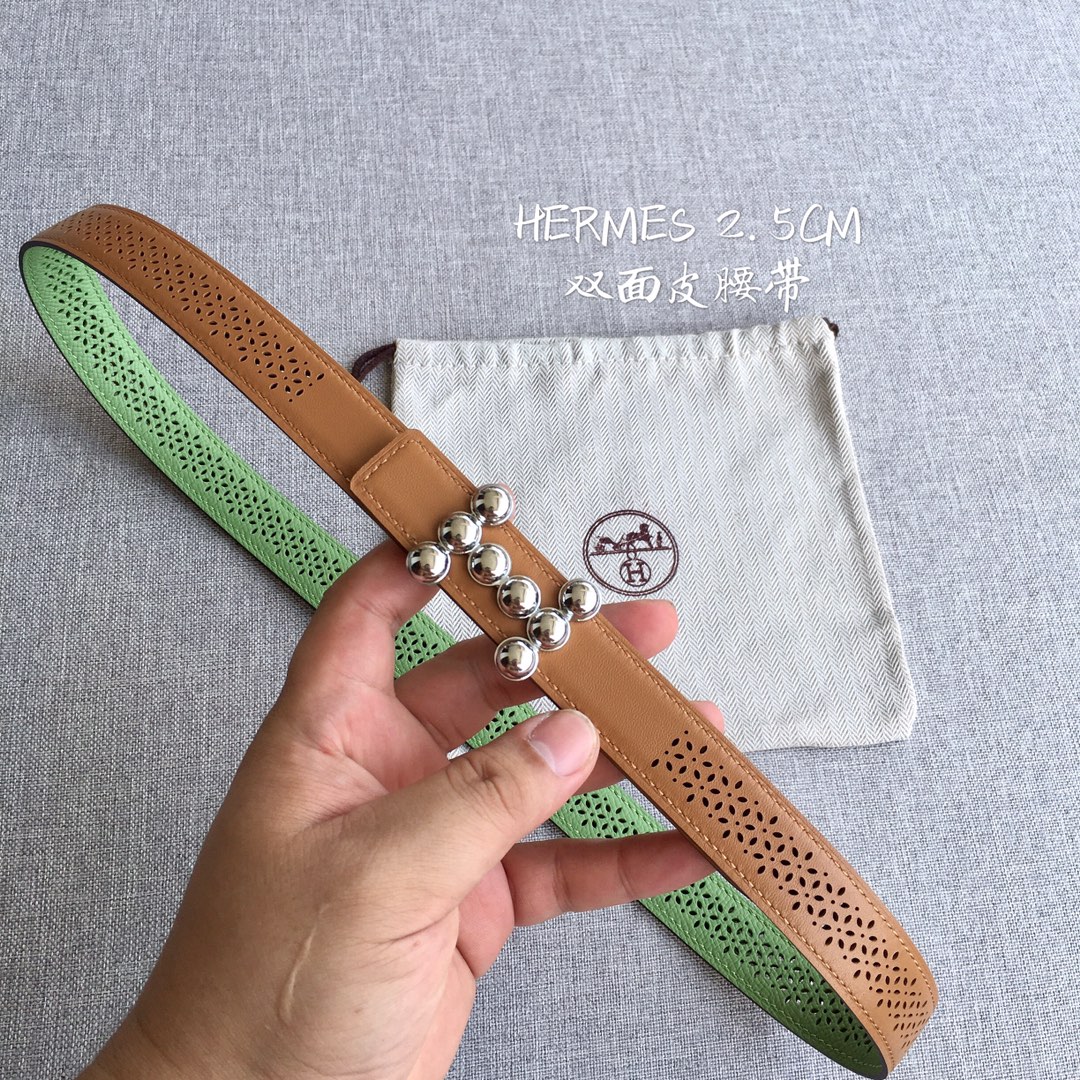 TOP HERMES Double Sided Leather Belts - 2.5CM - GHW/SHW