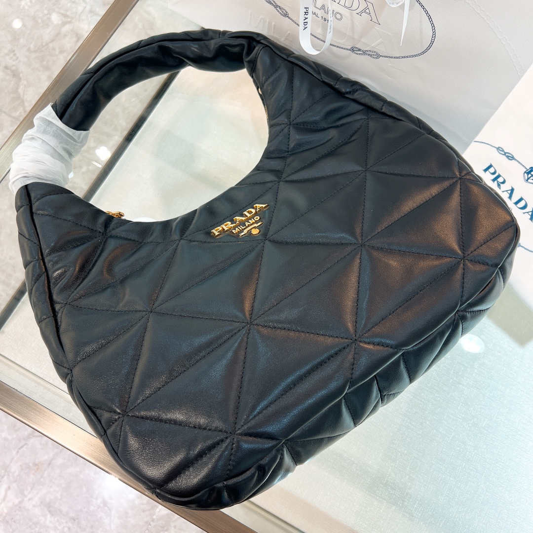 TOP PRADA Lambskin Hobo Bags 21*12.5*6.5cm/40*27*11.5cm - Black