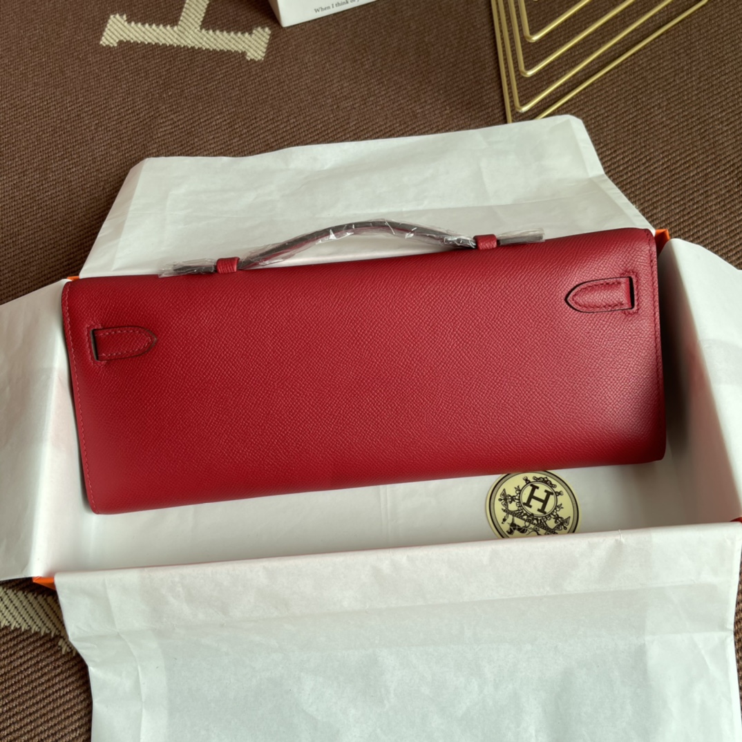 TOP HERMES Kelly Cut Elan 31 Clutch - 31*14*3cm - Red & SHW