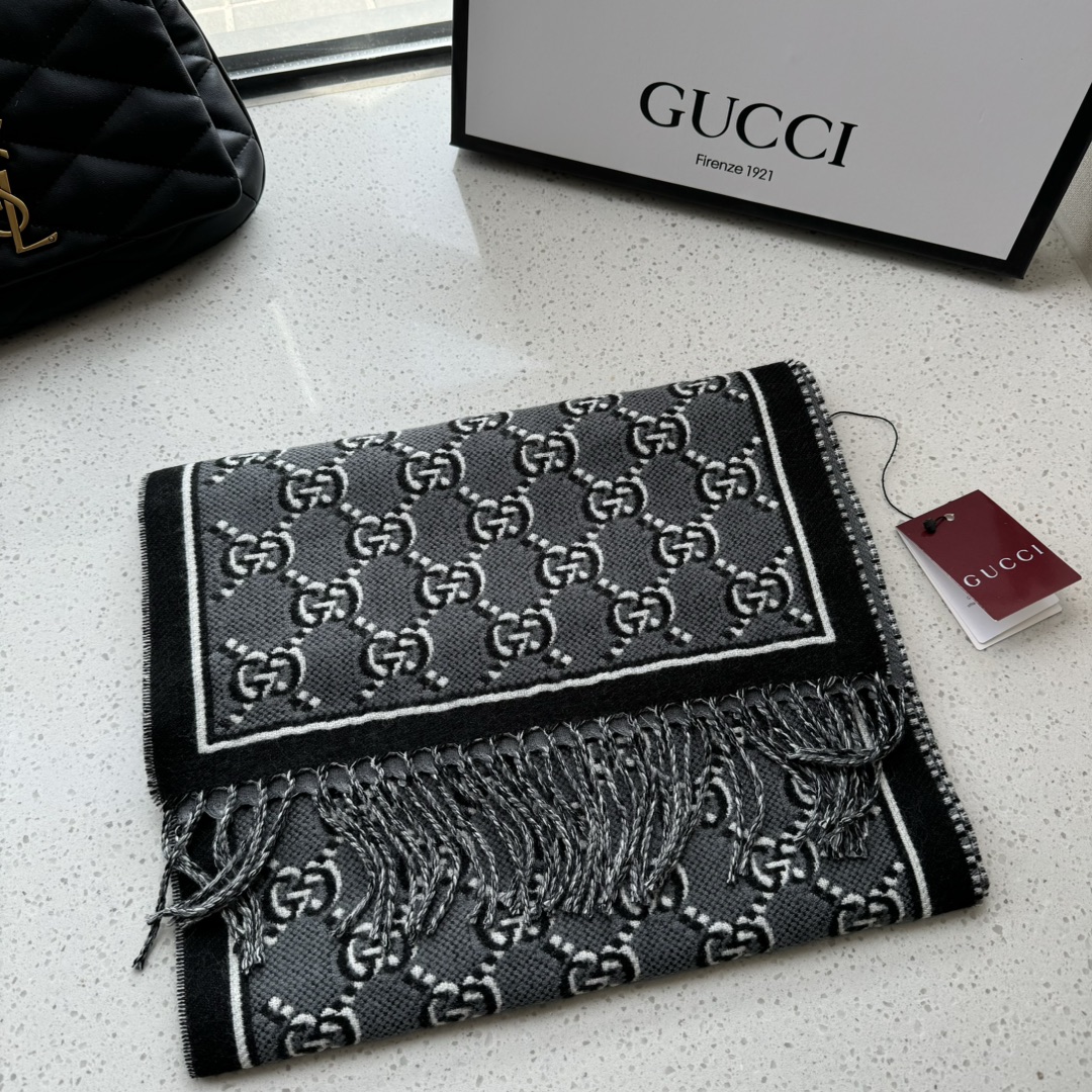 TOP GUCCI Men's Wool Scarf 180✖️35cm -Grey
